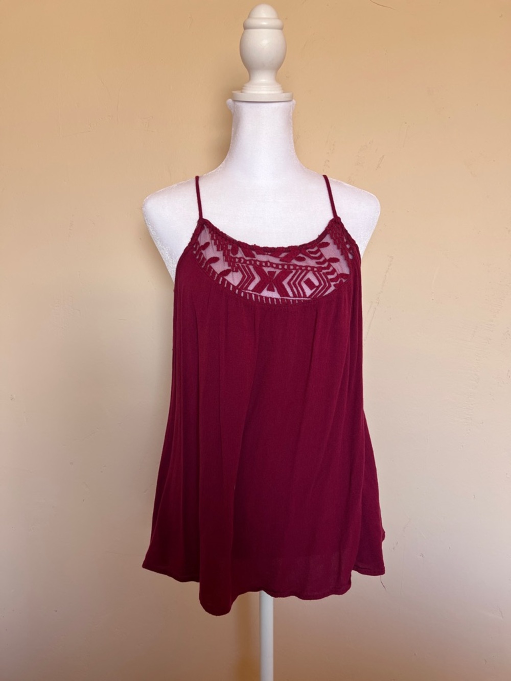 Burgundy Crochet Spaghetti Strap Tank Top